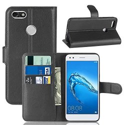 Prodeli Huawei Y6 Pro Wallet Case Premium Pu Leather Folio Flip Phone Protective Case Cover With Magnetic Closure Stand Function And Card Slots Black