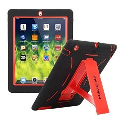 Tkoofn Shockproof Bumper Ipad Case Cover With Built In Stand For Apple Ipad 2 Ipad 3 Ipad 4 + Screen Protector + Stylus + Cleaning Cloth Black red