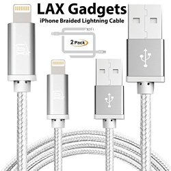 Lax Gadgets Apple Certified Iphone Charger Lightning Cable - 10 Feet Silver 2-PACK