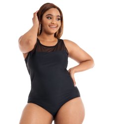 Donnay Plus Size Mesh Inset One Piece Swim Costume - Black