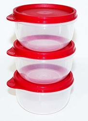 Tupperware Bowls 8 Oz. Set Of 3 Clear Bases And Red Lids
