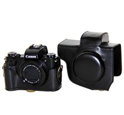 Ceari Detachable Camera Leather Case Protective Bag For Canon Powershot G5X + Microfiber Clean Cloth - Black