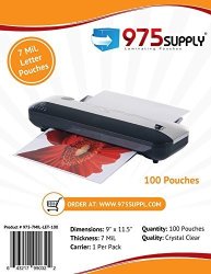 975 Supply - 7 Mil Clear Letter Size Thermal Laminating Pouches - 9" X 11.5" - 100 Pouches