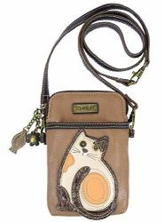 Chala Cat Cellphone Crossbody Handbag - Convertable Strap Cat Lovers Gift Brown