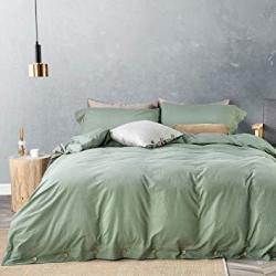 Jellymoni Green 100 Percnt Washed Cotton Duvet Cover Set 3 Piece