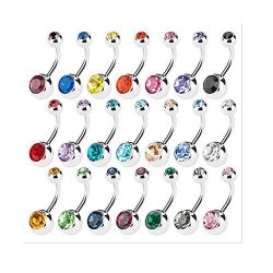15 Pcs Assorted Colors Belly Button Ring Surgical Steel Hypoallergenic Lead And Nickel Free 14 Gauge Navel Piercing Body Jewelry 15 Pcs:steel Ball