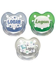 Baby Nova- Silicone Orthodontic Baby Pacifier 3 Pack - Each With Travel Cover - 6 Months And Older - Logan