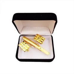 Gold Tie Pin And Cufflink Set- Square