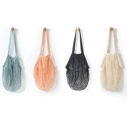 Flyou 4PCS Portable Reusable Mesh Cotton Net String Bag Organizer Shopping Tote Handbag Fruit Storage Shopper