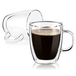 CNGLASS Double Walled Glass Coffee Mugs 10oz,Large Insulated  Espresso Cups,Set of 2 Clear Glasses Cappuccino Mug with Handle(Tea Latte  Glassware): Espresso Cups