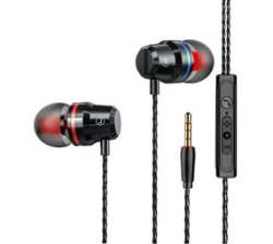 Metal Noise Cancelling Wired In Ear Headphones Earphones With MIC - Black
