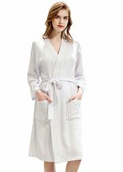 Womens Robe Lightweight Cotton Bathrobe Kimono Knee Length Spa Plus Size Soft Loungewear Hotel Robes For Ladies Small medium White