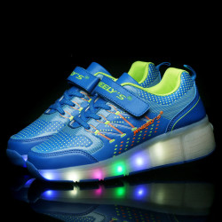 New Wheelys Roller Shoes Boy & Girl - Automatic Led Lighted Fashion Sneakers With W... - Blue 11.5
