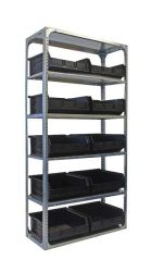 6 Level Bolted Shelving Bay With 10 Black Store Bins Galvanized