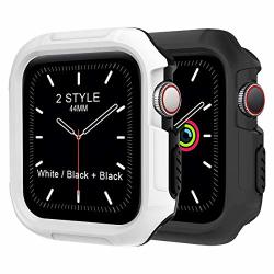 Iiteeology Compatible With Apple Watch Case 44MM 2 -style Shockproof Rugged Protector Bumper Iwatch Case For Apple Watch Series 5 Series 4 - Black + Black white