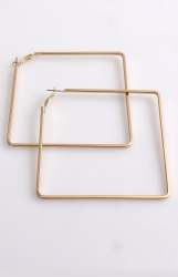 Ladies Square Hoop Earrings - Gold - Gold One Size
