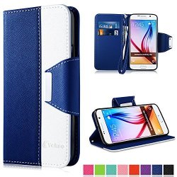 Galaxy S6 Case Vakoo Book-style Premium Pu Leather Protective Case For Samsung Galaxy S6 Blue White