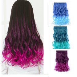 Gradient Color Women Straight Curly Full Head Clip In Synthetic Hair Extensions