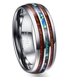Vakki Koa Wood Abalone Shell Center Tungsten Ring For Women 8MM High Polished Domed Wedding Engagement Rings Size 8