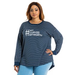 Donnay Plus Size Novelty Stripe Track Top - Blue white