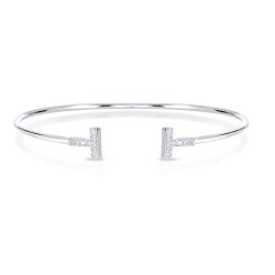 Sterling Silver Double Bar T Bracelet With White Cubic Zirconia