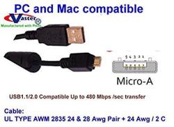 USB Micro A Cable USB2.0 A Male To Micro A USB2.0 Male Cable. Vaster Sku: 20770 1 M 5 Pcs pack