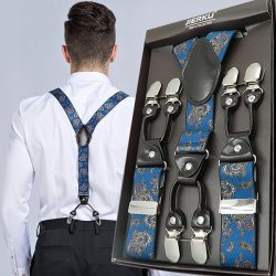125CM Men's Suspenders Braces High Elastic Leather Suspenders Adjustable 6 Clip