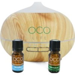 Oco Life Ultrasonic Diffuser Humidifier & Purifier 400ML With 2 Oil Blends Light Wood