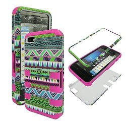 Hybrid Pink Green Tribal Blackberry Z10 Bb 10 Z 10 Tuff Dual Layer Inside Soft Silicon + Outside Hard Rubberized Feel Phone Protector Snap On Cover Case
