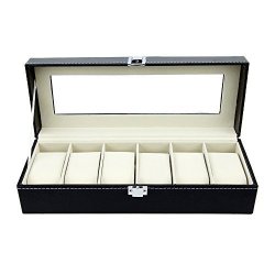 Watch Box 6 Black Mens Womens Leather Display Glass Top Jewelry Case Organizer By Satellas