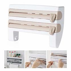 Lesgos Kitchen Roll Dispenser For Foil Cling Film And Paper Towel Triple Paper Dispenser Wall Mounted Cling Film Tin Foil Towel Paper Holder Rack