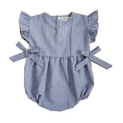 BABY Ding-dong Girl Summer Striped Triangle Romper Blue 12-18M