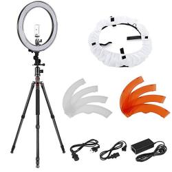 Neewer 18-INCH Outer LED Ring Light And Carbon Fiber Tripod Lighting Kit: 240-PIECE Smd LED 55W Dimmable Ring Light Tripod Diffuser Phone Holder Ball