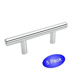 5 Pack - Cosmas 305-2.5CH Polished Chrome Cabinet Hardware Euro Style Bar Handle Pull - 2-1 2" Hole Centers 4-7 8" Overall Length