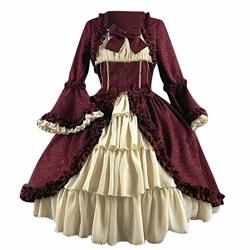 Vekdone Women Medieval Renaissance Costume Dress Halloween Cosplay Gothic Princess Sweet Lolita Dress Wine Xxxxx-large