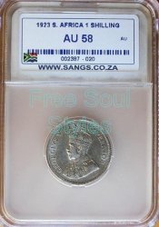 1923 1 Shilling Sangs Graded Au 58 - Catalogue Value R5 500.00