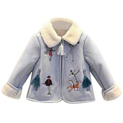 Gloous Baby Girls Warm Suede Printing Jackets Cardigan Outwear Light Blue 5T