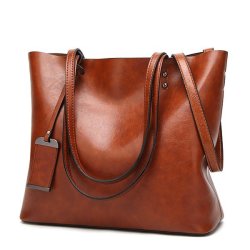 Women Oil Leather Tote Handbags Vintage Shoulder Bags Capacity Shopping Crossbody Bags