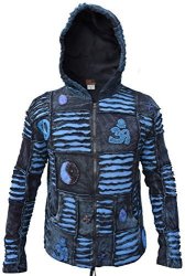 Little Kathmandu Men's Blue Ribs Razor Cut Hippie Goth Pixie Hood Jacket Winter XL