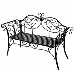 Antique Black Metal Garden Bench Chair 2 Seater For Garden Yard Patio Porch And Sunroom