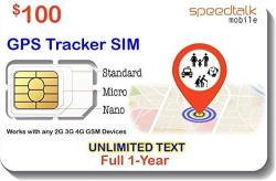 GSM $100 Sim Card For Gps Trackers - Pet Kid Senior Vehicle Tracking Devices - 1 Year Service