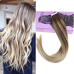 Vesunny 10pcs 25g Dark Brown Fading To Golden Brown Mix Platinum Blonde Balayage Hair Extensions Long Tape In Real Hair Extensio R1526 00