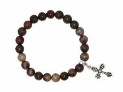 Jeannieparnell A2-0568 - Red Grass Jasper Gemstone Bead Bracelet With Cross Charm