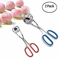 2 Pcs None-stick Meat Ballers With Anti-slip Handles Stainless Steel Meat Baller Tongs Cake Pop Meatball Maker Ice Tongs Cookie Dough Scoop For Kitchen. 1.38" And 1.78" Renewed