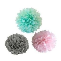 Since 12PCS Mint Gray Pink Party Tissue Pompoms Paper Flower Pom Poms Wedding Birthday Party Girls Room Decoration SIC-01713