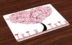 Ambesonne Valentine Place Mats Set Of 4 Heart Shaped Tree Daisies Wildflowers Red Leaves Forest Romance Season Image Washable Fabric Placemats For Dining Table