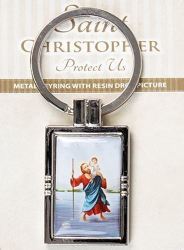 St Christopher Rectangular Stainless Steel Key Ring