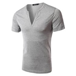 Men's Fashion Sexy Deep V-collar T-shirts Casual Slim Pure Color Short Sleeve T