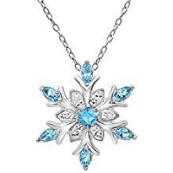 Necklace Sterling Silver Blue And White Snowflake Pendant With Swarovski Crystals
