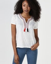 Brave Soul Yarn Dye T-Shirt With Embroidery Cream
